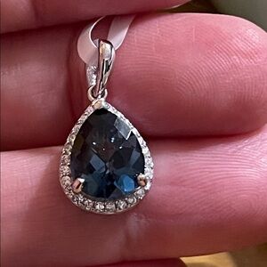 NWT Natural London Blue Topaz Teardrop 10X8mm  Pendant with CZ Accents